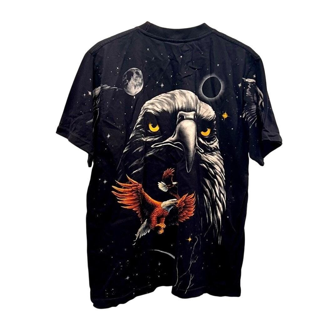 Vintage Eagle Celestial All Over Print T-Shirt Black Mens Graphic Tee Thailand